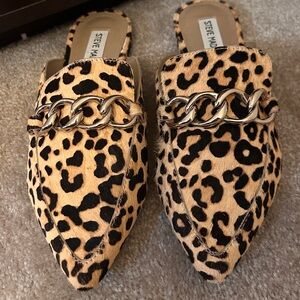 Steve Madden Animal Print Mules with Metallic Chain
